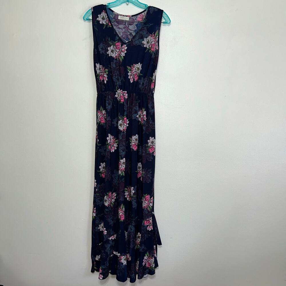 ACE Fashion Floral Maxi Dress Navy Blue Sleeveless M